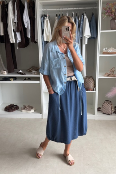 Lniana koszula oversize niebieska