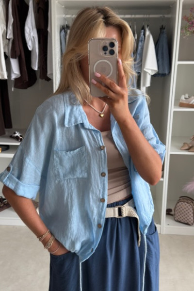 Lniana koszula oversize niebieska 1