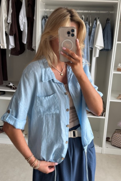 Lniana koszula oversize niebieska 4