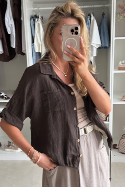 Lniana koszula oversize brąz 6