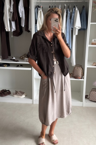Lniana koszula oversize brąz 5