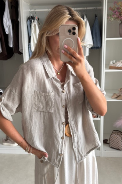 Lniana koszula oversize Bez