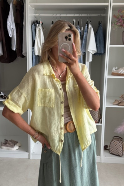 Lniana koszula oversize żółta