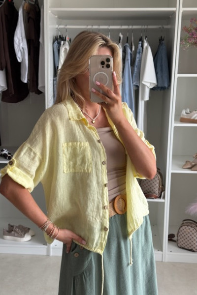 Lniana koszula oversize żółta 1