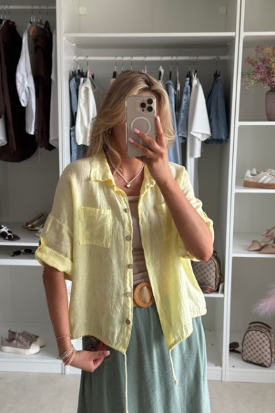 Lniana koszula oversize żółta 3