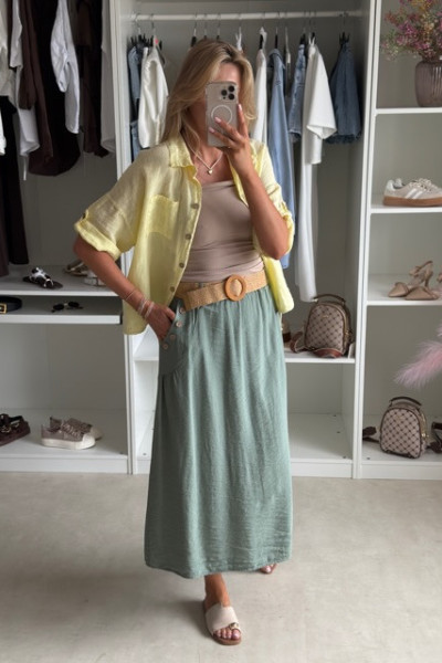 Lniana koszula oversize żółta 4