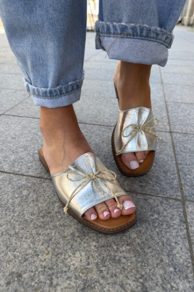 Klapki z kokardką SHIMMER silver 5