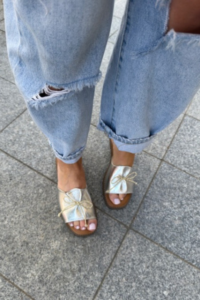 Klapki z kokardką SHIMMER silver 4