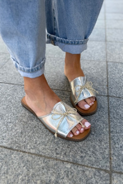 Klapki z kokardką SHIMMER silver 7