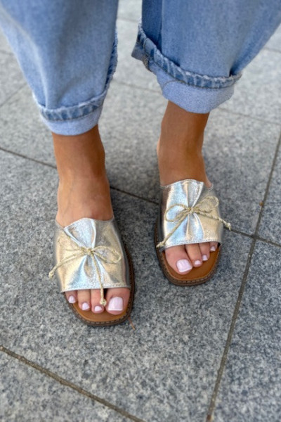 Klapki z kokardką SHIMMER silver 6
