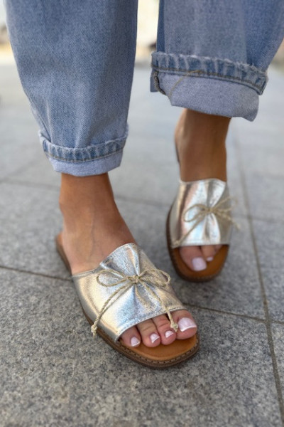 Klapki z kokardką SHIMMER silver 8