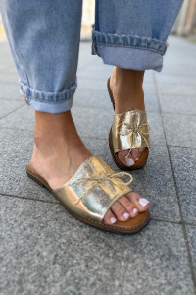 Klapki z kokardką SHIMMER gold 1