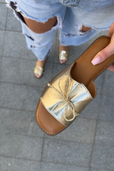 Klapki z kokardką SHIMMER gold 5