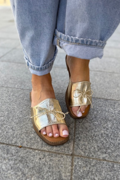 Klapki z kokardką SHIMMER gold 6