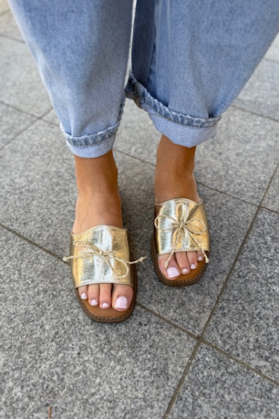 Klapki z kokardką SHIMMER gold 3