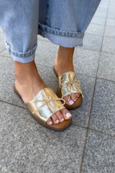 Klapki z kokardką SHIMMER gold 7