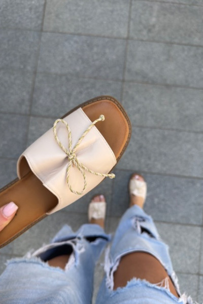 Klapki z kokardką SHIMMER beige 2