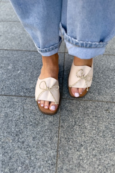Klapki z kokardką SHIMMER beige 3