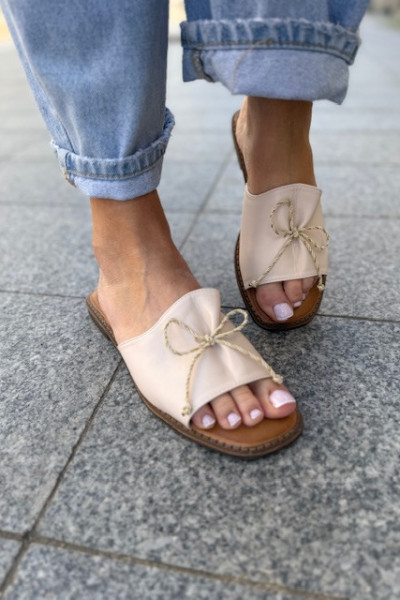 Klapki z kokardką SHIMMER beige 4