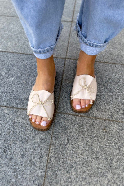 Klapki z kokardką SHIMMER beige 5