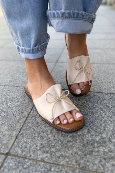 Klapki z kokardką SHIMMER beige 7