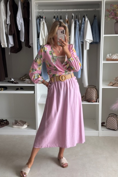 Spódnica MIDI styl boho różowa 4