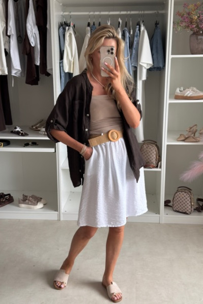 Spódnica mini z paskiem BOHO Ecru
