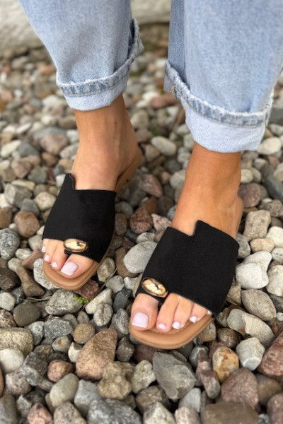 Klapki ze złotą ozdobą VIVIAN zamsz black 5