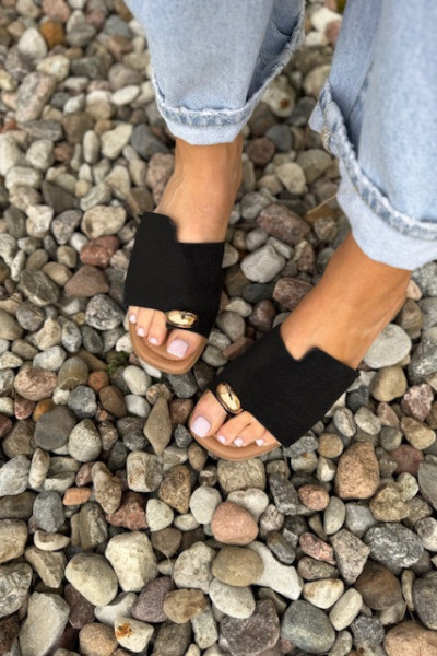 Klapki ze złotą ozdobą VIVIAN zamsz black 3