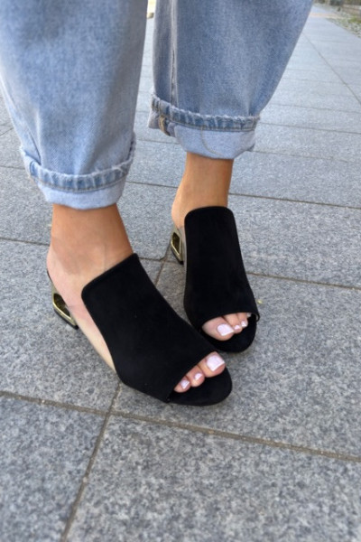 klapki na złotym obcasie GIGI zamsz black 3