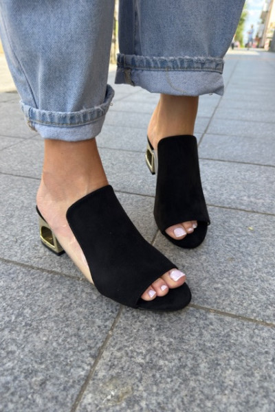 klapki na złotym obcasie GIGI zamsz black 5