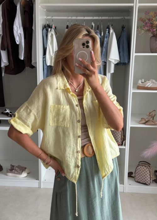 Lniana koszula oversize żółta