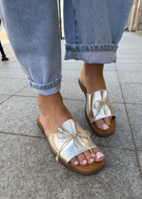 Klapki z kokardką SHIMMER silver