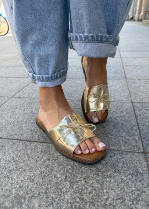 Klapki z kokardką SHIMMER gold
