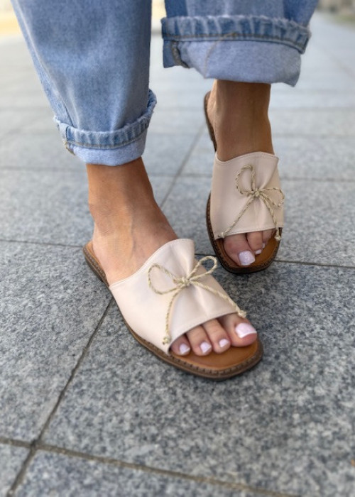 Klapki z kokardką SHIMMER beige