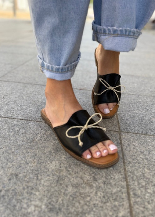 Klapki z kokardką SHIMMER black