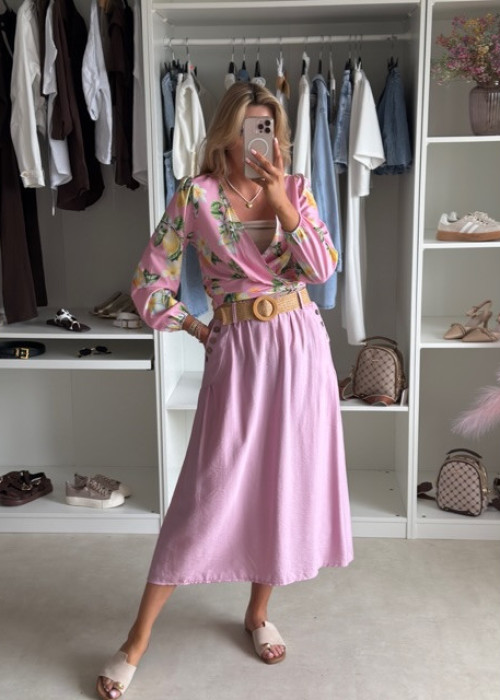 Spódnica MIDI styl boho różowa